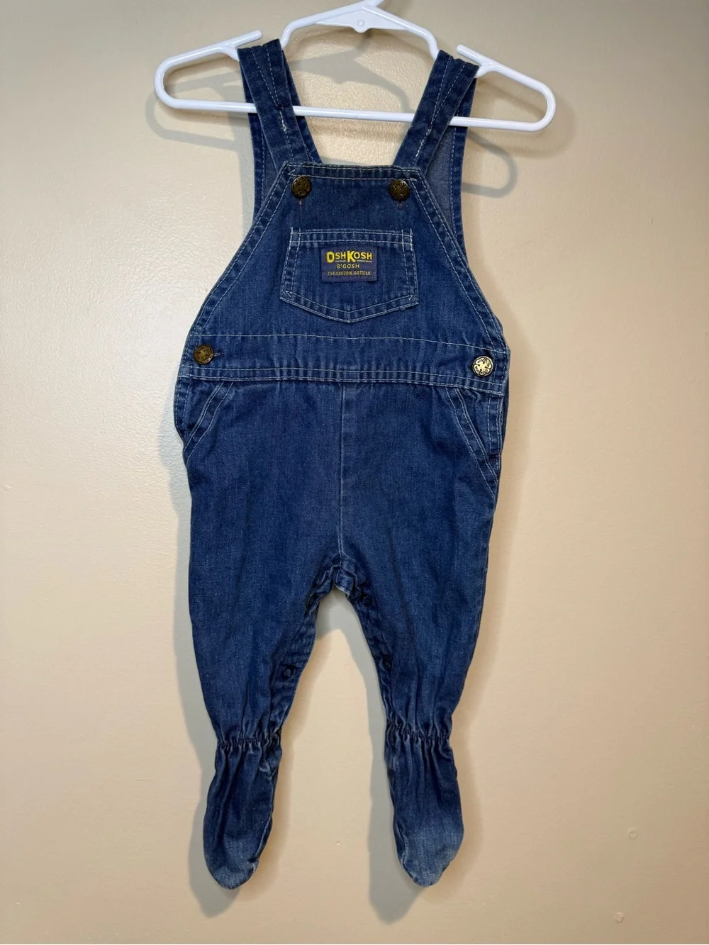 Vintage Oshkosh B'Gosh Footie Denim overalls - made in USA garment workers